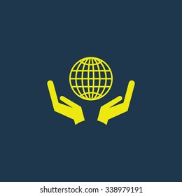 Green icon of Save Planet on dark blue background. Eps.10