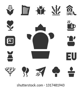 green icon set. 17 filled green icons.  Simple modern icons about  - Corn, Plant, Apple, Cactus, Tea, Symbol, Coral, Harp, Balloon, Ladybug, Paper plane, Seaweed, Tree, Park, Plants