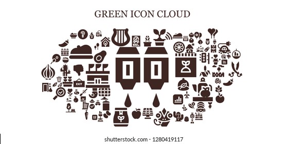  green icon set. 93 filled green icons. Simple modern icons about  - Cartridge, Ssl, Question mark, Harp, Cactus, Tree, Solar panel, Chameleon, Apple, Tea bag, Exit, Fertilization