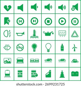 Conjunto de iconos verdes Ilustración vectorial que representa diversos símbolos y signos.