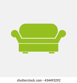 Green icon of Sofa on Light Gray background. Eps-10.