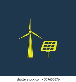 Green icon of Solar Panel on dark blue background. Eps.10