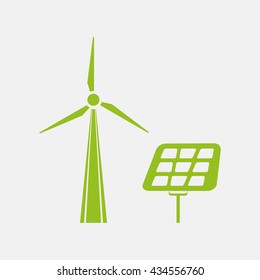Green icon of Solar Panel on Light Gray background. Eps-10.