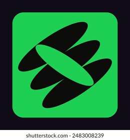 Green icon with square shape in Bauhaus style. Neon geometric figure with abstract brutalist print. Futuristic patch, design element is stylized with brutalism. Flat isolated vector illustration