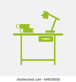 Green icon of Study Table on Light Gray background. Eps-10.