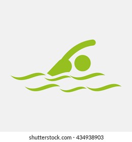 Green icon of Swimmer on Light Gray background. Eps-10.