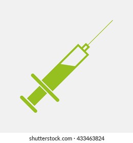 Green icon of Syringe on Light Gray background. Eps-10.