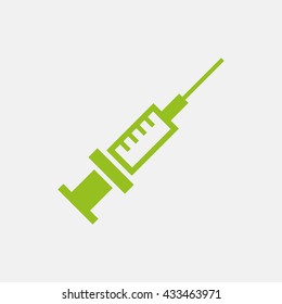 Green icon of Syringe on Light Gray background. Eps-10.