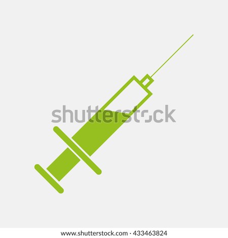 Green icon of Syringe on Light Gray background. Eps-10.