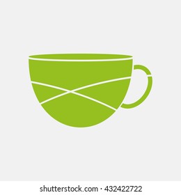 Green icon of Tea & Coffee Cup on Light Gray background. Eps-10.