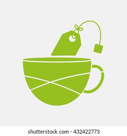 Green icon of Tea & Coffee Cup on Light Gray background. Eps-10.