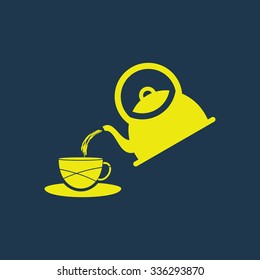 Green icon of Tea Cup & Tea Pot on dark blue background. Eps.10