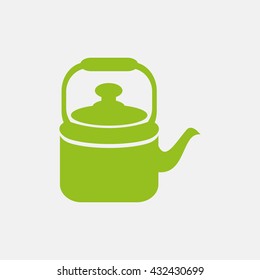 Green icon of Tea Kettle on Light Gray background. Eps-10.