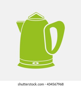 Green icon of Tea Kettle on Light Gray background. Eps-10.