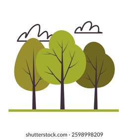 A green icon three trees symbolizing nature, stability, and growth. Perfect for topics related to environmental protection, forestry, ecology, and sustainability. Vector illustration. Not AI generated