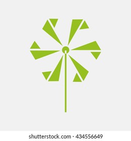 Green icon of Toy Windmill on Light Gray background. Eps-10.