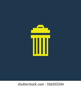 Green icon of Trash Can or Recycle Bin on dark blue background. Eps.10