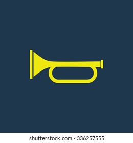 Green icon of Trumpet on dark blue background. Eps.10