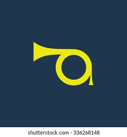 Green icon of Trumpet on dark blue background. Eps.10