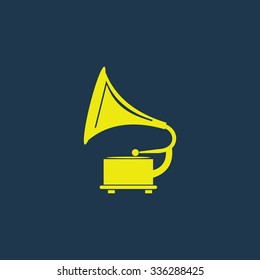 Green icon of Trumpet on dark blue background. Eps.10