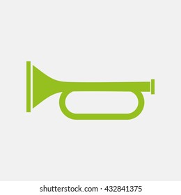 Green icon of Trumpet on Light Gray background. Eps-10.