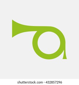 Green icon of Trumpet on Light Gray background. Eps-10.