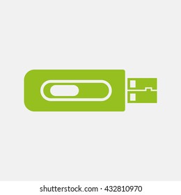 Green icon of USB Drive, Flash Drive, Pen Drive on Light Gray background. Eps-10.