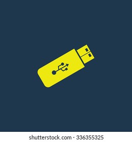 Green icon of USB or Pen Drive on dark blue background. Eps.10