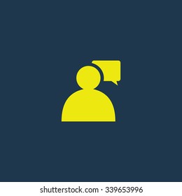 Green icon of User & Comments on dark blue background. Eps.10