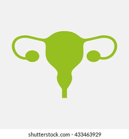 Green icon of Uterus on Light Gray background. Eps-10.