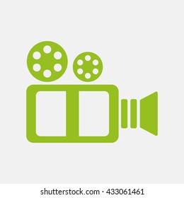 Green icon of Video Camera on Light Gray background. Eps-10.