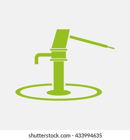 Green icon of Water Hand Pump on Light Gray background. Eps-10.