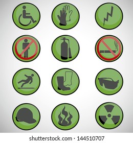green icons in a circle on Industrial Safety, gray background