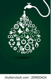 Green icons concept design and save world background, vector illustration