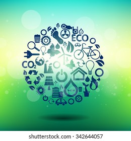 Green icons concept design and save world background, vector illustration