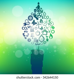 Green icons concept design and save world background, vector illustration