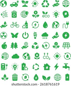 Green Icons Eco-Friendly Symbols for Sustainability, Recycling, and Renewable Energy