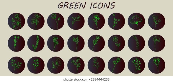 green icons. Minimal feminine botanical floral branch. greenery vector.