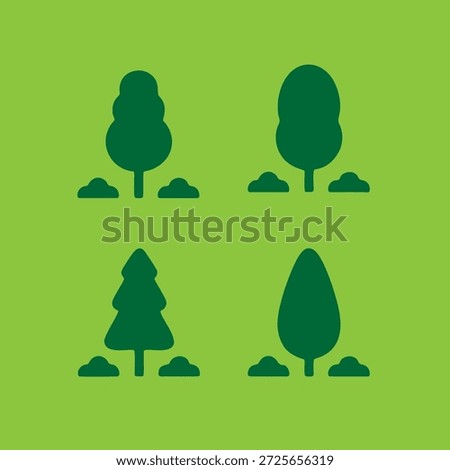 Green icons representing different trees and plants on a light green background