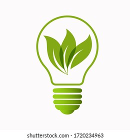 green idea bulb leaf nature energy icon logo design