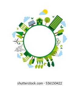 green idea and ecology icons around circle shape. colorful design. vector illustration