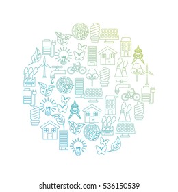 green idea and ecology icons on circle shape over white background. colorful design. vector illustration