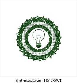 Green idea icon inside grunge style stamp