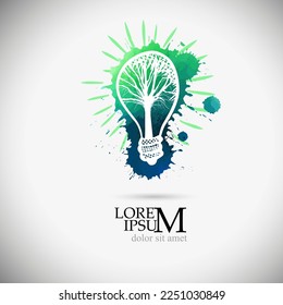 Grünes Ideenlogo, Glühbirne und Logo-Design. Abstrakter Baum und Glühbirne. Vektorgrafik
