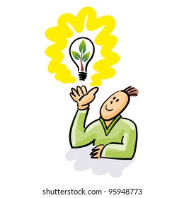 Green idea suddenly appear. Man with an Idea over his hand