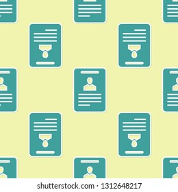 Green Identification badge icon isolated seamless pattern on yellow background. Identification card. It can be used for presentation, identity of the company, advertising and etc. Vector Illustration