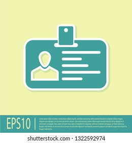 Green Identification badge icon isolated on yellow background. Identification card. It can be used for presentation, identity of the company, advertising and etc. Flat design. Vector Illustration