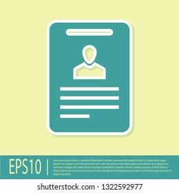 Green Identification badge icon isolated on yellow background. Identification card. It can be used for presentation, identity of the company, advertising and etc. Flat design. Vector Illustration