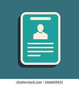 Green Identification badge icon isolated on blue background. It can be used for presentation, identity of the company, advertising. Long shadow style. Vector Illustration