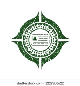 Green identification card icon inside grunge seal